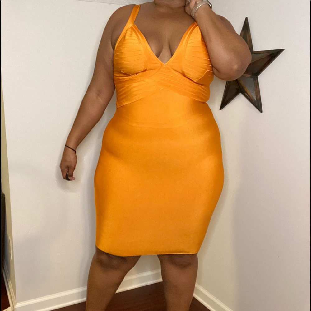 Orange bandeau strapped dress